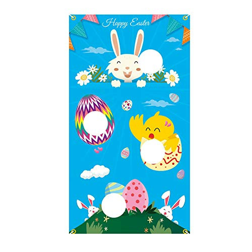 Easter Toss Game, Eggs and Bunny Themed Banner with 4 Bean Bags, Fun Yard Game Supplies for Easter Party, Kids School Game Home Office Decorations