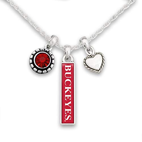 Ohio State Buckeyes Triple Charm Necklace with Heart, Nameplate and Rhinestone Charms