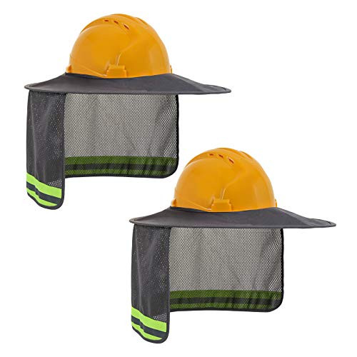 TCCFCCT Hard Hat Sun Shade, Full Brim Mesh Neck Sun Shield with Reflective Strip, High Visibility Sun Visor Neck Shade for Hard Hat Accessories, -Hard Hat Not Included-, Grey, 2 Packs