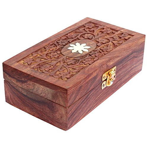 ITOS365 Handmade Wooden Keepsake Storage Case Jewelry Box Jewel Organizer - Floral Hand Carvings - Gifts for Women, 7 x 4 Inches ITOS365 Handmade Wooden Keepsake Storage Case Jewelry Box Jewel Organizer - Floral Hand Carvings - Gifts for Women, 7 x 4 Inches