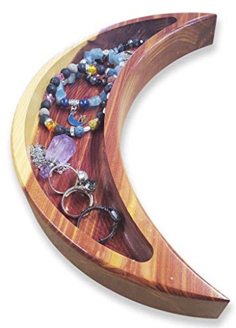 Crescent Moon Tray to Organize your Crystals, Moon Rocks - Wooden Rustic Dish Decor for Essential Oils - Jewelry holder Organizer