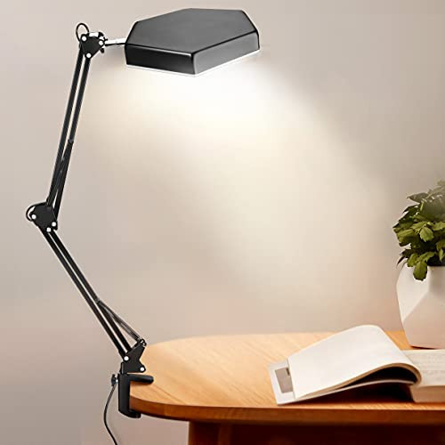 LED Desk Lamp with Clamp, Jhua 12W Metal Swing Arm Desk Lamp Eye-Care Dimmable Light Architect Lamp for Desk 3 Adjustable Color Temperature,10 Stepless Dimming Desk Lamps for Home Office Study Work
