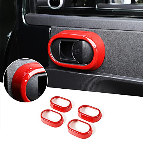 RT-TCZ Door Handle Trim Cover Inner Accessories ABS Door Handle Grab Knob Ring Inserts for Jeep Wrangler 2007-2010 4 Door JK JKU Sport X Sahara Rubicon Red