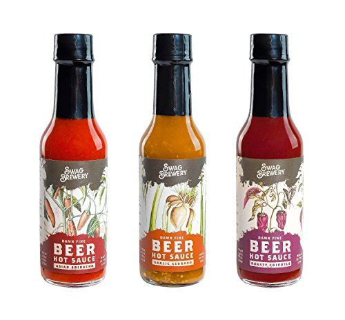 Beer-infused Hot Sauce Variety 3-pack -Includes Asian Sriracha, Garlic Serrano,  and  Roasty Chipotle- - Craft Beer Gift, Hot Sauce Gift Set, Beer Sauce, BBQ Sauce, Beer Lover, Grill  plus Man Cave