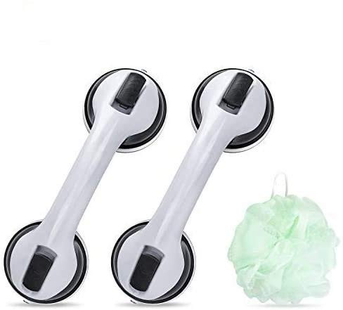 Suction Grab Bar 2 Pack -12" Shower Handle  and  Bathroom Balance Bar wit - Grip Bath for Bathroom - Safety Hand Rail Support - Handicap, Elderly, Injury, Senior Assist Bath Handle, Cup 4"