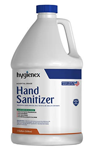Hygienex Hospital Grade Hand Sanitizer 1 Gallon Liquid 128 Fl Oz. Refill, Unscented, 80 percent Alcohol Made in USA WHO Approved Formula