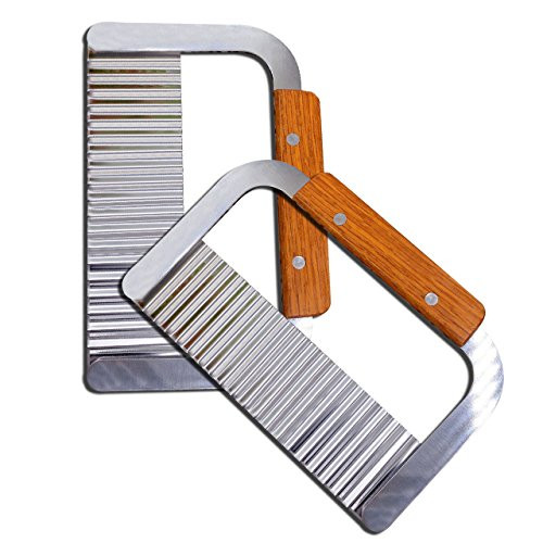 Crinkle Cutters, Crinkle Cutting Tool French Fry Slicer Stainless Steel Blade Wooden Handle Vegetable Salad Chopping Knife, 2 Pack Crinkle Cutters, Crinkle Cutting Tool French Fry Slicer Stainless Steel Blade Wooden Handle Vegetable Salad Chopping Knife, 2 Pack