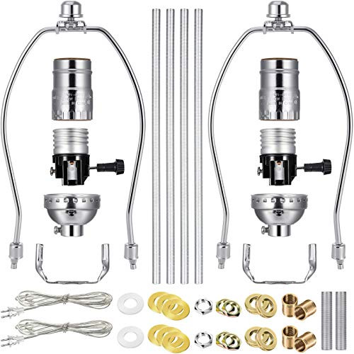 Lamp Light Kit, Table Lamp Wiring Kit with 8 Inch Harp and 3-Way Socket, Make-A-Lamp Kit Complete Lamp Kit for DIY Lamp Design or Repair -Nickel-