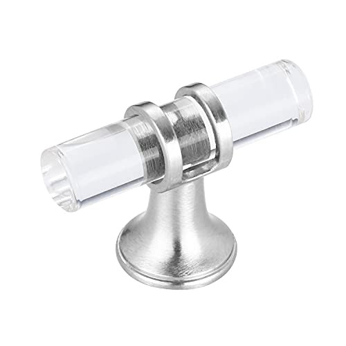 10 Pack Cabinet Knobs Brushed Nickel Drawer Knobs Acrylic Cabinet Hardware Single Hole T Bar Knobs Clear Modern Drawer Knobs for Dresser Drawers