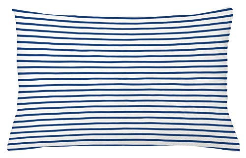Ambesonne Harbour Stripe Throw Pillow Cushion Cover, Horizontal Nautical Stripes Pattern Hand Drawn Marine Sea Illustration, Decorative Rectangle Accent Pillow Case, 26" X 16", Night Blue