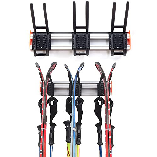 Homeon Wheels Ski Storage Rack, Premium Aluminum Tool Organizer Wall Mount, Ski Wall Rack for Skis, Ski Poles and Snowboards, Ski Rack for Garage Wall Holds Up to 180 lbs