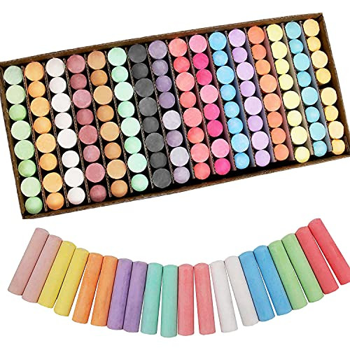 128 PCS Non-toxic Sidewalk Chalks Bulk Set - 16 Bright  and  Cheerful Colors, Dustless, Sidewalk Chalk for Kids, Schools, Festivals, Activity, Outdoor Chalk Sidewalk
