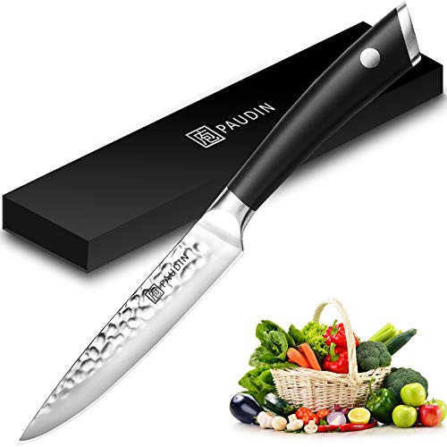 PAUDIN Utility Knife, 5 Inch Kitchen Utility Knife with Sharp Edge, Stainless Steel Forged Blade Chef Utility Knife with Full Tang ABS Handle, Fruit and Vegetable Knife for Home and Restaurant