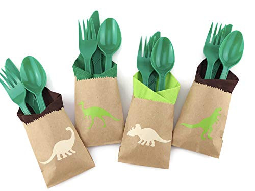 Dinosaur Party Cutlery Set - 24ct Birthday Supplies Favors for Kids Napkin Bags