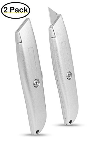 Internet's Best Classic Utility Knife | Set of 2 | Retractable Razor Knife Set | Extra Blade Refills | Box Cutter Locking Razor Knife | Full Metal Body