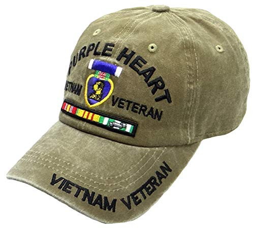 Purple Heart Vietnam Veteran Cap - Khaki Tan- Camo Hat - Army Marine Navy Air Force Purple Heart Vietnam Veteran Cap - Khaki Tan- Camo Hat - Army Marine Navy Air Force