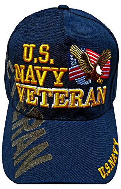 U.S. Navy Veteran Baseball Cap Blue Adjustable Military Vet Hat Flag Eagle