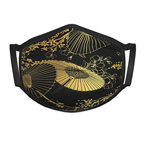 Gold Black Fan Flower Unbrella Kids Face Mask Soft Dustproof Reusable Balaclava Washable Face Masks