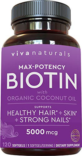Biotin 5000mcg Softgels with Coconut Oil - 120 Dairy-Free Biotin 5000 mcg Softgels for Hair, Skin plus Nail Support Biotin 5000mcg Softgels with Coconut Oil - 120 Dairy-Free Biotin 5000 mcg Softgels for Hair, Skin plus Nail Support