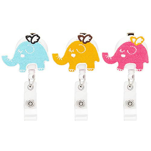 Nurse Badge Holder Reel - with Alligator Swivel Clip  3pack Cute Elephant Retractable Id Name Card Badge Reel with ID Holder