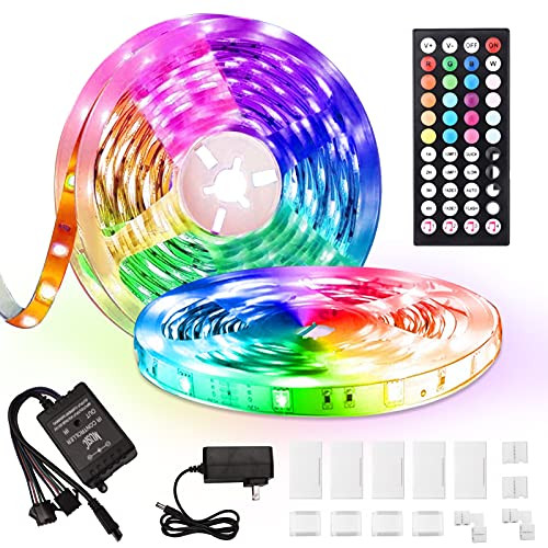 BRTLX 50ft Led Strip Lights, 5050 RGB Color Changing LED Light Strips Kit with 44 Keys Ir Remote Led Lights for Bedroom, Kitchen, Home Decoration