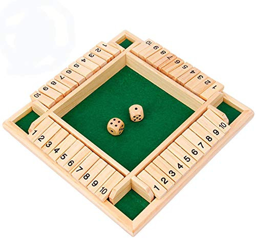 Siebwin Shut The Box Dice Game, Shut The Box Game Wooden 4 Player with 8 Dice and Portable Storage Bag Shut-The-Box Game Instructions