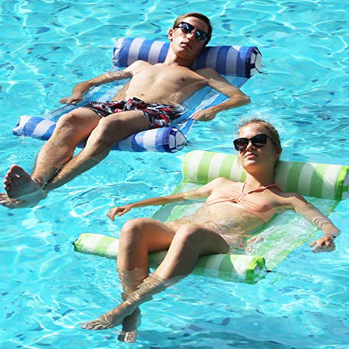 FindUWill 2-Pack Premium Swimming Pool Float Hammock, Multi-Purpose Inflatable Hammock -Saddle, Lounge Chair, Hammock, Drifter-, Water Hammock Lounge -RoyalBlue and GreenYellow-