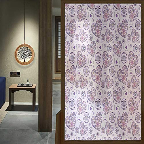 Frosted Window Film Hearts with Flowers Window Film Self-Adhesive Privacy Static Cling Window Sticker Office 23.6 x 35.4 in
