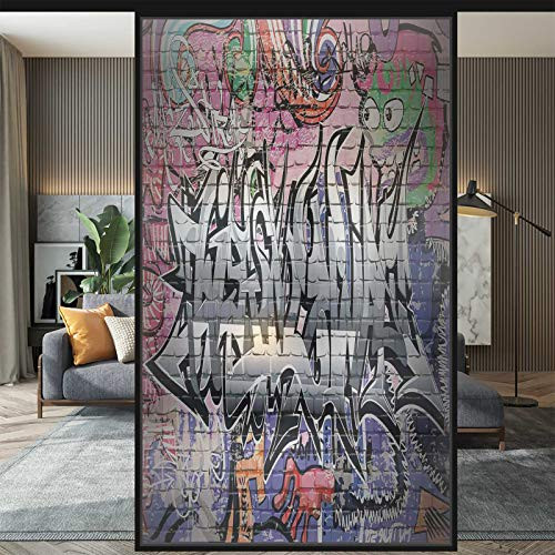 Window Covering Film Privacy Graffiti Grunge Wall Art Window Film Glass Stickers Self Adhesive Film Static Cling Window Sticker for Bathroom 23.6 x 35.4 in