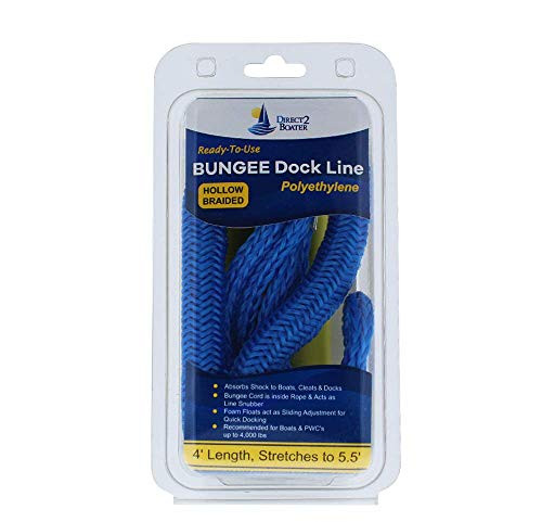 4' Bungee Dock Line - Blue - Stretches to 5.5' - Ideal for Boats, PWC, Jet Ski, Dinghy, Kayak & Pontoon up to 4000#