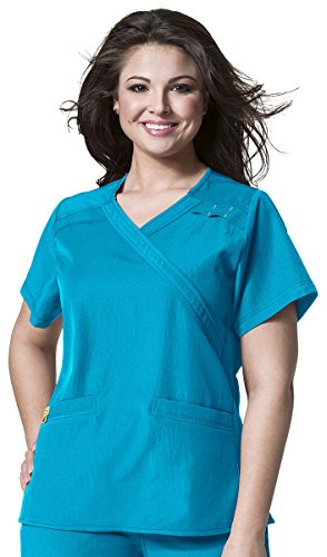 WonderWink Women's Size Mock Wrap Top, Turquoise Blue, 4 Extra Plus