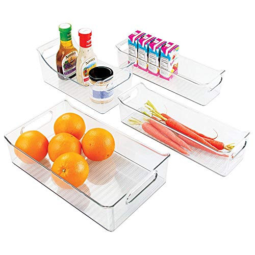 mDesign Plastic Kitchen Pantry Cabinet, Refrigerator or Freezer Food Storage Bins with Handles - Organizers for Fruit, Yogurt, Drinks, Snacks, Pasta - Set of 4 - Clear