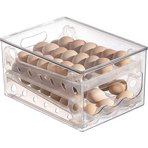 Egg Holder for Refrigerator Detachable Egg Storage Box Auto Scrolling Egg Tray with Slide Design Egg Container Case Egg Organizer for 36 Eggs