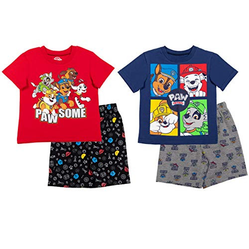 Nickelodeon Paw Patrol Toddler Boys French Terry 4 Piece Mix n' Match T-Shirt Shorts Set 2T Red/Blue