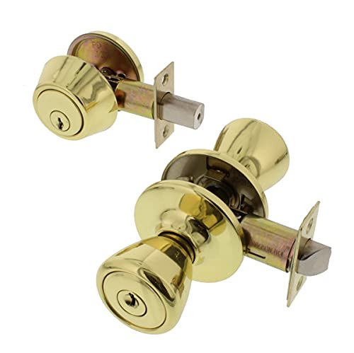 Ultra Security Plus 44001 Rittenhouse Tulip Knob Entry Set with Single Cylinder Deadbolt, Polished Brass Finish