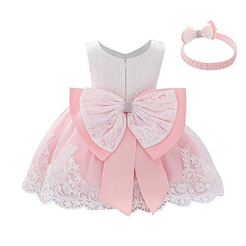 Baby Girl Formal Bowknot Floral Dress Lace Pageant Christening Baptism Embroidery Princess Birthday Wedding Party Bridesmaid Communion Tulle Flower Tutu Ball Gown with Headband White  plus Baby Pink 3-4 Baby Girl Formal Bowknot Floral Dress Lace Pageant Christening Baptism Embroidery Princess Birthday Wedding Party Bridesmaid Communion Tulle Flower Tutu Ball Gown with Headband White  plus Baby Pink 3-4