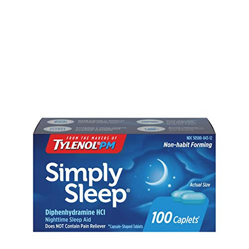 Simply Sleep Nighttime Sleep Aid Caplets with 25 mg of Diphenhydramine HCl, Non-Habit Forming Sleep Aid for Adults, 100 ct -Pack of 2-