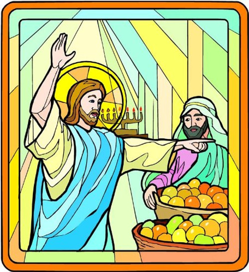 Jesus Christ Sending Merchant Away - Etched Vinyl Stained Glass Film, Static Cling Window Decal Jesus Christ Sending Merchant Away - Etched Vinyl Stained Glass Film, Static Cling Window Decal