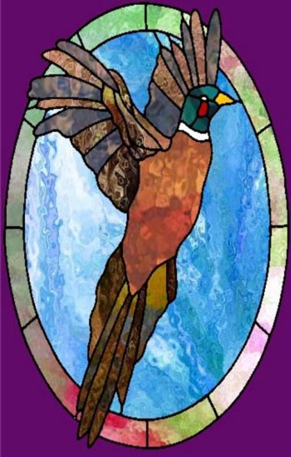Stained Glass of Phesant Bird in Flight -Etched Vinyl Stained Glass Film, Static Cling Window Decal Stained Glass of Phesant Bird in Flight -Etched Vinyl Stained Glass Film, Static Cling Window Decal