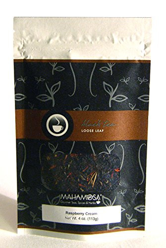 Mahamosa Flavored Black Tea Blend and Tea Infuser Set- 4 oz Raspberry Cream Black Tea, 1 Stainless Steel Tea Ball Infuser -Bundle- 2 items--Tea Ingredients- Black tea, safflowers, raspberry leaves, raspberry cream flavor-