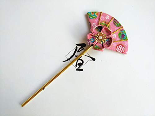 Japanese Hair Pin Fan Shape Decor Kanzashi Hair Sticks Picks Fit For Kimono Hanfu Geisha -pink-