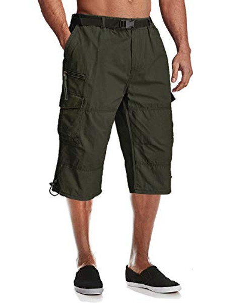 MAGCOMSEN Tactical Shorts Men Work Shorts for Men 3/4 Pants Men Utility Shorts Hiking Shorts Camping Shorts Long Shorts Below Knee Shorts Cargo Shorts Capri Shorts for Men Army Green