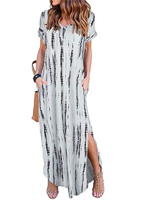 Women's Casual Loose Pocket Long Dress Short Sleeve Split Maxi Dresses Women's Casual Loose Pocket Long Dress Short Sleeve Split Maxi Dresses
