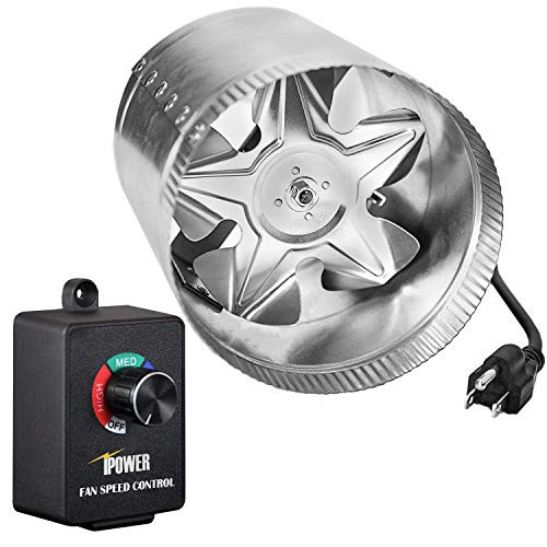iPower GLFANXBOOSTER6CTRL-A 6 Inch 240 CFM Booster Fan Inline Duct Vent Blower for HVAC Exhaust with Intake 5.5' Grounded Power Cord, Variable Speed Controller Adjustor
