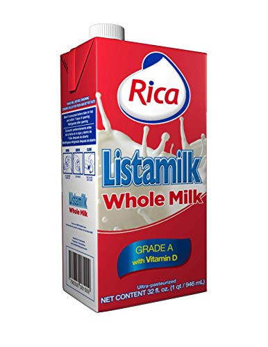 RICA Listamilk Whole Milk 32 Oz Boxed - 1 quart - Long Life Shelf Stable - Vitamin d - Non refrigerated - UHT Ultra pasteurized - Fresh taste - Pack of 6 -