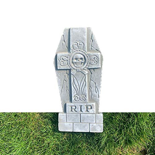 FLORMOON Halloween Graveyard Tombstones Foam RIP Headstone Decorations with Metal Stakes for Halloween Yard Decorations-A-