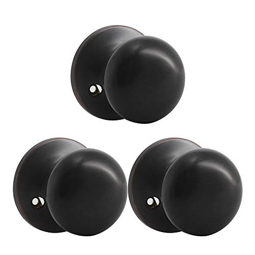 3 Pack Probrico Interior Door Knobs Half Single Dummy Door Handle Round Door Knobs with Oil Rubbed Bronze Finish