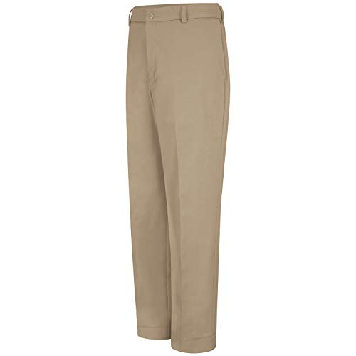 Red Kap Men's Stain Resistant, Flat Front work Pants, Khaki, 46W x 32L