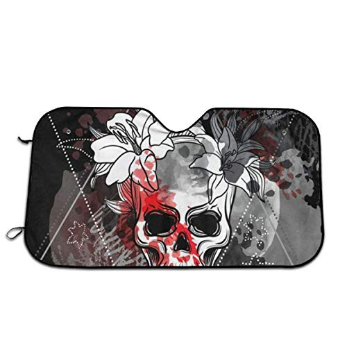 Windshield Sunshade for Car Foldable UV Ray Reflector Auto Front Window Sun Shade Visor Shield Cover, Keeps Vehicle Cool -Trash Skull