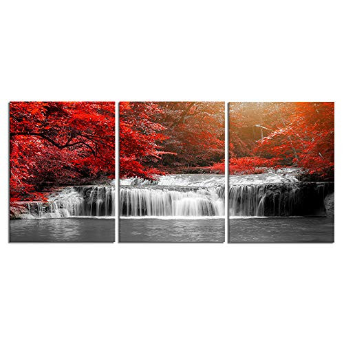 Visual Art Decor 3 Pieces Black White and Red Canvas Wall Art Red Forest Waterfall Poster Print Landscape Picture Framed Artwork for Office and Home Decor Ready to Hang 12x16inchx3pcs Visual Art Decor 3 Pieces Black White and Red Canvas Wall Art Red Forest Waterfall Poster Print Landscape Picture Framed Artwork for Office and Home Decor Ready to Hang 12x16inchx3pcs